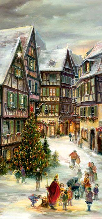 Christmas Advent Calendar, Colmar, Germany Images Noêl Vintages, Christmas Victorian, Vintage Christmas Images, German Christmas, Pola Sulam, Old Christmas, Old Fashioned Christmas, Christmas Villages, Christmas Advent Calendar