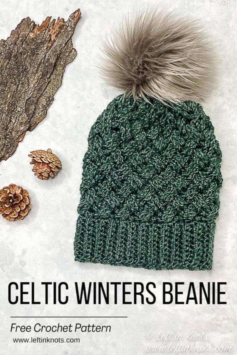 The crochet Celtic stitch beanie is a free pattern written in child, small adult and adult sizes. A video tutorial teaches you the Celtic weave stitch in the round. Winter Hat Crochet Pattern Free, Crochet Problems, Native Crochet, Crochet Nirvana, Crochet Hat Patterns For Women, Useful Crochet Projects, Crochet Celtic, School Farm, Useful Crochet