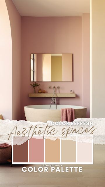 Lilly Ashley: Embracing Moody Simplicity: Designing Spaces with Rosy Neutrals and Moody Mauve Accents Mauve Bathroom Ideas, Maroon Bathroom, Mauve Bathroom, Bathroom Color Palette, Flower Bedroom, Contrast Lighting, Aesthetic Color, Beige Bathroom, Brand Ideas