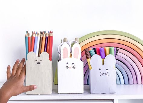 Milk Carton Crafts, Juice Carton, Milk Cartons, Tetra Pak, Upcycling Diy, Milk Box, Easy Arts And Crafts, Bunny And Bear, Toy Storage Boxes