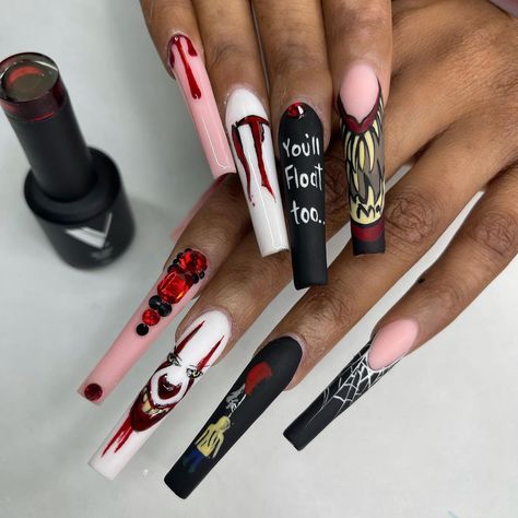 @queenofnails on Instagram: “….You’ll Float Too 🎈 Nails on the Bae @brimariiiee Products Used: Valentino Acrylic Brush Size 16, Valentino Dehydrator + Super Bond,…” Chucky Nails, Acrylic Brushes, Halloween Nails, Stylish Nails, Float, Acrylic Nails, Size 16, Nail Designs, Nails