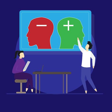 Positive and negative thinking business ... | Premium Vector #Freepik #vector #abstract #illustration #motivation #care Illustration Motivation, Doctor Life, Cloud Computing Technology, Negative Person, Organization Development, Agile Software Development, Teacher Clipart, Pattern Pictures, Mental Strength