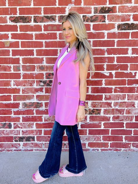 This material is incredibly comfortable and provides ample styling opportunities!!

Prepare to look Sassy, Sharp, & Snazzy with this pink blazer vest! Summer Blazer, Blazer Pink, Vest Blazer, Pink Blazer, Blazer Vest, Blazer Fashion, Denim Dress, Online Boutique, Work Outfit