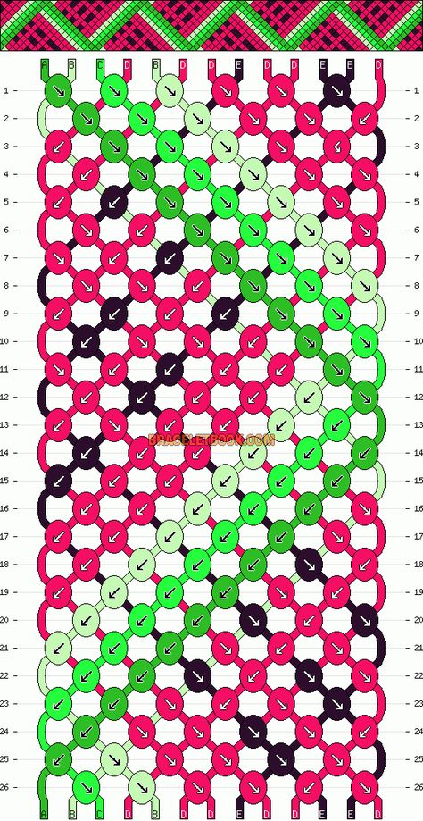 Friendship Bracelet Knot Patterns | Patterns - Normal - Friendship Bracelet Pattern #6441 Watermelon Bracelet Tutorial, Watermelon String Bracelet, Bracelet Patterns Watermelon, Watermelon Friendship Bracelet Pattern, Watermelon Bracelet Pattern, Watermelon Friendship Bracelet, Watermelon Bracelet, Friendship Bracelet Knots, Bracelet Knot