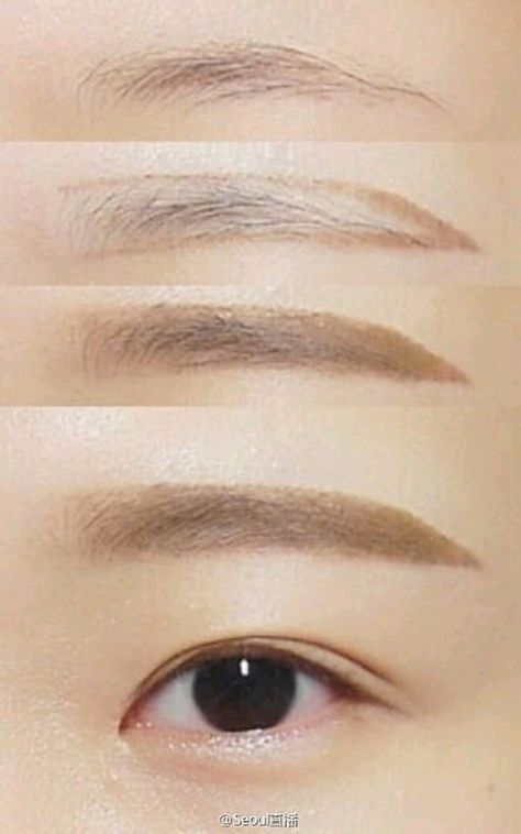 MAKE up More Korean Straight Eyebrows, Puppy Eyeliner, Korean Eyebrows, Eyeliner Aesthetic, Makeup Korean Style, Straight Eyebrows, Straight Brows, Membentuk Alis, Bentuk Alis