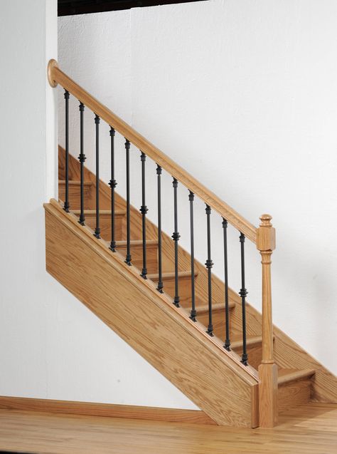 To accompany our iron balusters we have many accessories including shoes to match each baluster size and adjustable knuckles for creating unique patterns utilizing the plain style iron baluster. Our iron accessories are available in several powder-coated finishes to match the coordinating balusters. Finishes may vary. L.J. Smith Stair Systems 1.5-in x 4.69-in Satin Black Wrought Iron Stair Baluster Installation Hardware | LIW-PROKNE-PR Rustic Staircase Farmhouse Style, Wood And Metal Stair Railing, Iron Staircase Railing, Oak Banister, Iron Stair Balusters, Stair Railing Makeover, Iron Spindles, Metal Stair Railing, Indoor Railing