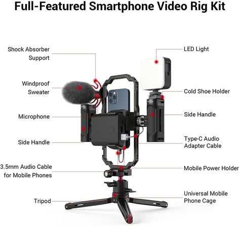 Phone Vlogging Setup, Iphone Vlogging Setup, Camera Rig Setup, Live Streaming Setup, Phone Stabilizer, Ring Light For Iphone, Vlogging Equipment, Photography Studio Equipment, Filmmaking Gear