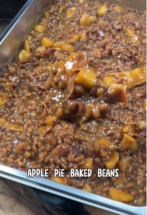 Apple Pie Baked Beans Apple Pie Baked Beans, Keri Soup, Bbq Meats, Fiber Recipes, Recipes Sides, Beans Beans, Cheesy Potato Soup, Weber Kettle, Side Salads