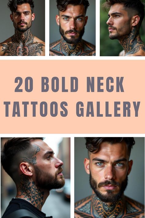 20 Bold Neck Tattoos Gallery Men’s Clavicle Tattoo, Men’s Tattoos Side Of Neck, Neck Tattoos Men Throat, Large Neck Tattoo, Round Tattoo Design For Men, Compass Neck Tattoo, American Traditional Neck Tattoo, Guys Neck Tattoo, Tattoo Am Hals