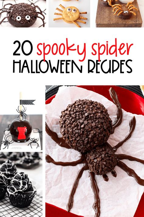 Spider Themed Snacks, Halloween Spider Food Ideas, Spider Candy Ideas, Spider Treats For Kids, Spider Desserts Halloween, Spider Food Ideas For Kids, Spider Cheese Ball Halloween, Edible Spiders For Halloween, Halloween Spider Food