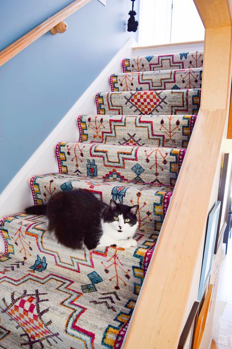 Renter Friendly Stairway Runner Stairway Runner, Rugs Usa, Carpet Stairs, Stair Runner, Home Upgrades, Stair Treads, Staircase Design, Renter Friendly, Eclectic Home