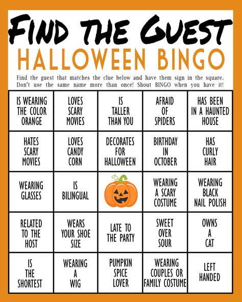 Have a blast at your Halloween get together with this mingle bingo! Great for families, office, or parties! What it is:  - An instant DIGITAL DOWNLOAD - nothing physical will be mailed.   Size: This file is 8.5x11" exactly and prints well on a printer! How it works:  Once your purchase is complete, you can instantly access the files in two ways: 1) You will receive an email from Etsy with a link to download the files (check your spam/junk folder if you don't receive the email) 2) The files will Friend Halloween Party Ideas, Halloween Block Party Games, Halloween Team Building, Nursing Home Halloween Party, Games For Halloween Party, Halloween Office Activities, Halloween Family Games, Halloween Party Activities For Teenagers, Halloween Bingo Prizes