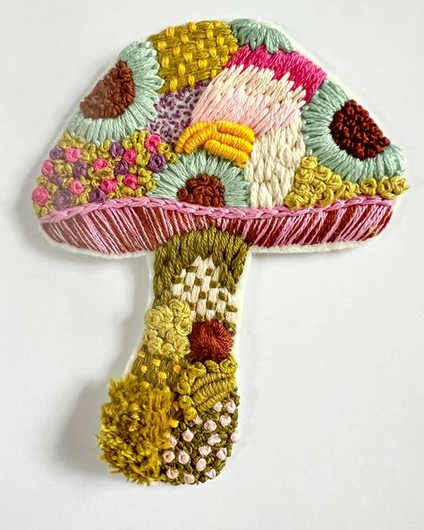 Seems like I’m in my mushroom phase…here’s number 3 #fiberart #handembroidery #embroidery #embroideryart #modernembroidery #damngoodstitch #dmcembroidery #dmcthreads #art #abstractembroidery Embroidery Mushrooms, Goth Embroidery, Mushroom Embroidery, Cloth Patches, Abstract Embroidery, 3d Embroidery, Needle Punch, Clothing Patches, Modern Embroidery