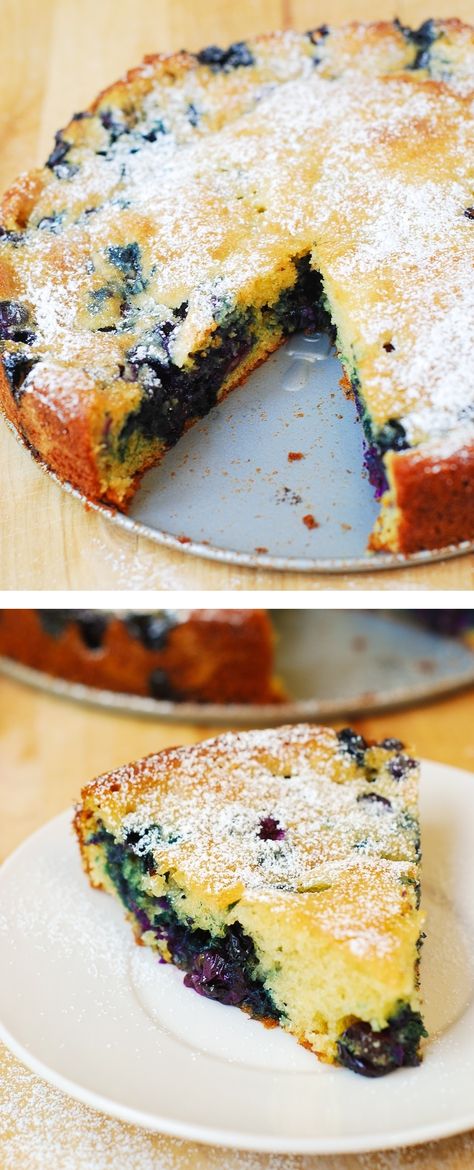 Delicious Blueberry Greek Yogurt Cake made in a springform baking pan. Greek yogurt gives a richer texture to the batter! JuliasAlbum.com  #berry_cake #summer_recipes Blueberry Greek Yogurt Cake, Dessert Greek Yogurt, Greek Yogurt Cake, Dairy Free Recipes Dessert, Healthy Greek Yogurt, Yogurt Cake, Blueberry Cake, Blueberry Recipes, Yogurt Recipes