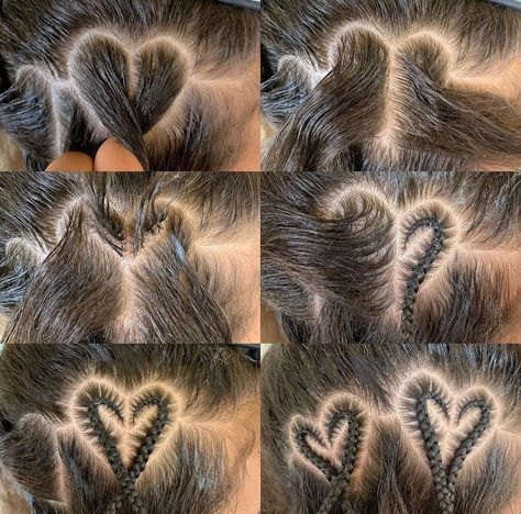 Cool Braid Designs, Braided Heart Tutorial, Braided Hairstyles With Added Hair, 4 Braids On Natural Hair, Heart Braids Tutorial, How To Do A Heart Braid, Easy Braid Hairstyles For Black Women, Half Braided Hairstyles Natural Hair, Heart Braid Tutorial