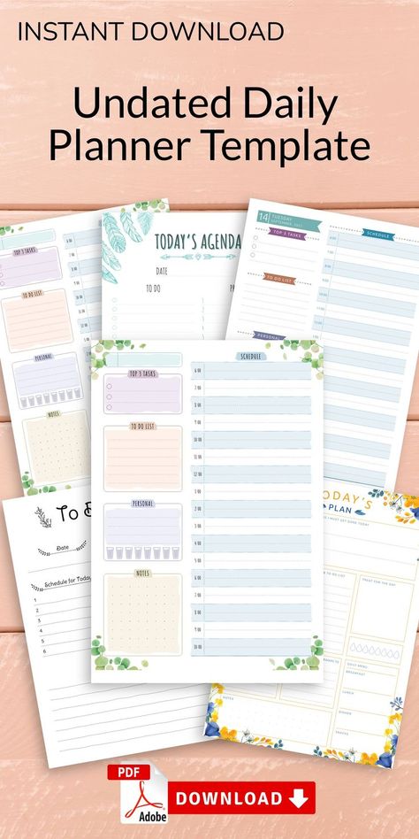 Daily Planner Book, Exam Planner, Cute Daily Planner, Daily Planner Printables Free, Free Daily Planner, Study Planner Printable, Undated Daily Planner, Printable Daily Planner, Planner Setup