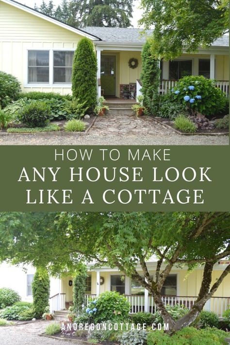 Cottage Exterior Makeover Before After, Cottage Ranch Homes Exterior, Ranch House Garden, Landscape Design Ranch Style House, Exterior House Colors Cottage Style, Cottage Remodel Before And After, Ranch Style Homes Landscaping Ideas, Upgrade Exterior Of House, Landscaping Ideas For Front Of House Ranch