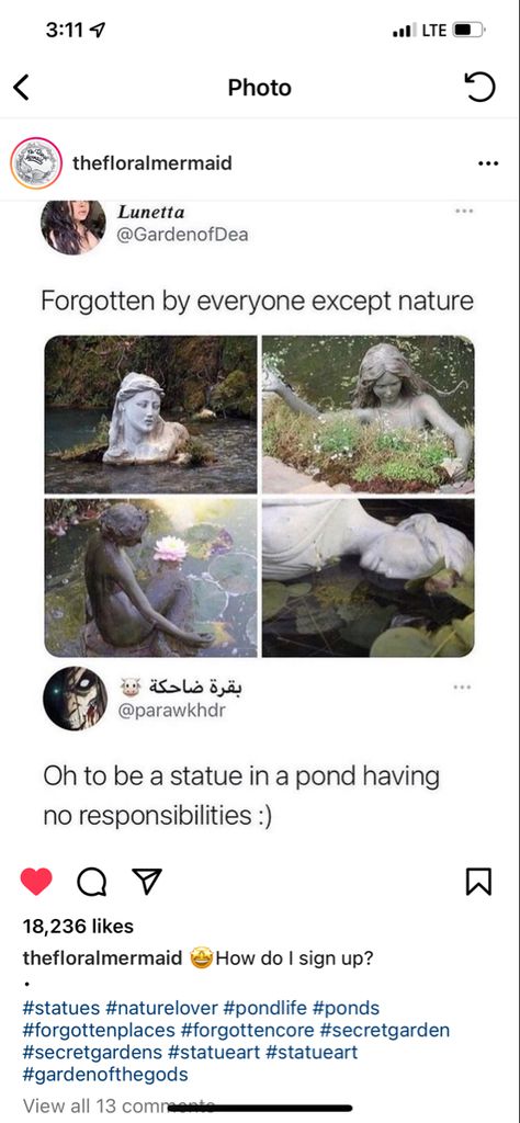 Forgotten Statues In Ponds, Pond Life, A Pond, Ponds, Secret Garden, Nature Lover, Natural Beauty, No Response, Statue