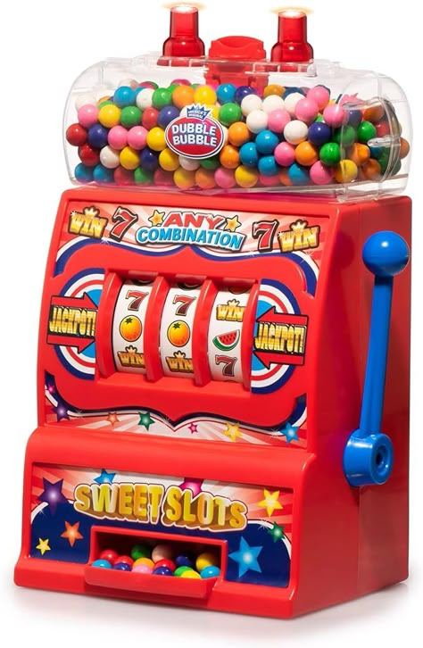 Amazon.com: Kids Gumball Slot Machine Toy - Slot Machine Bank with Jackpot Sound & Flashing Lights - Coin Operated Bank - Gumballs Included - Childrens Coin Bank - Candy Dispenser - Playo : Toys & Games Snacks Corner, Double Bubble Gum, Inside Out Cake, Ideas For Desk, Gumball Dispenser, Random Stuff To Buy, Baby Doll Crib, Candy Theme Birthday, Toy Bank