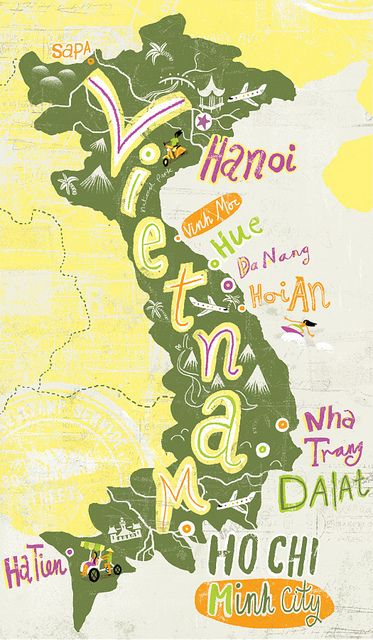 vietnam-map | Flickr - Photo Sharing! Vietnam Map, Maps Design, Vietnam Voyage, Asia Trip, Travel Vietnam, National Geographic Magazine, Se Asia, Travel Illustration, Hoi An