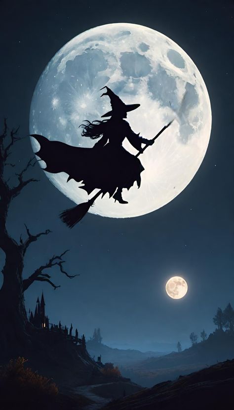 Wicked Witch Tattoo, Halloween Witch Wallpaper, Vintage Fall Images, Halloween Screensavers, Hello October Images, The Moon Wallpaper, Halloween Live Wallpaper, Animated Witch, Wallpaper Digital Art