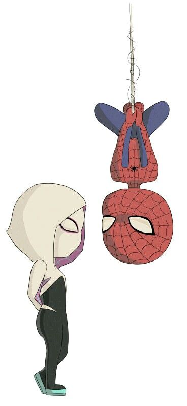 #Spider-man #Spider-gwen #cartoon Spiderman And Gwen, Chibi Spiderman, Spider Gwen Art, Gwen Spiderman, Spiderman Girl, Spiderman And Spider Gwen, Marvel Spider Gwen, ليلو وستيتش, Image Spiderman