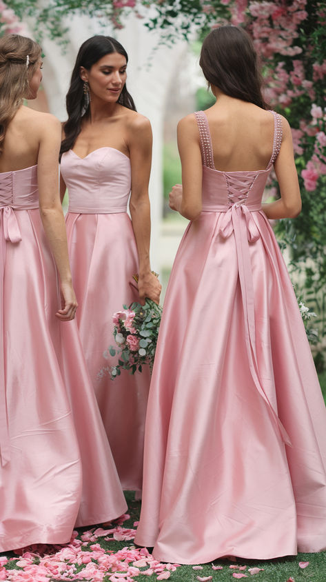 Our ultimate guide covers everything from choosing the perfect shade to styling accessories. Create a stunning, unforgettable bridal party with these timeless gowns. #WeddingPlanning #PinkSilk #BridesmaidsDresses Shades Of Pink Bridesmaid Dresses, Silk Bridesmaids Dresses, Wedding Guest Dress Pink, Bridal Aesthetic, Silk Bridesmaid Dresses, Pink Bridesmaid Dresses, Styling Accessories, Perfect Pink, Bridesmaids Dresses