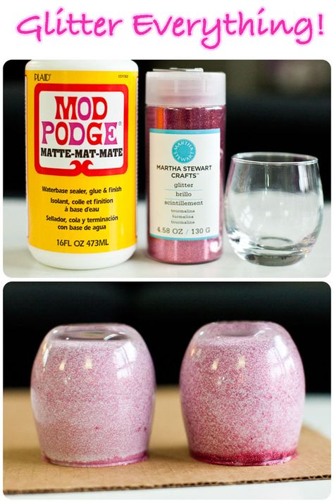 Glitter... Everything! all you need is mod podge, glitter, & an object to be glitterified!!  this blog shoes cell phone cases, mason jars, candle holders, clutches, & everything else Mod Podge Glitter, Glitter Projects, Mod Podge Matte, Mod Podge Crafts, Glitter Crafts, Diy Candle, Modge Podge, Glitter Ornaments, Crafty Craft