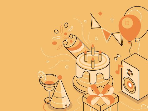 Birthday party line isometric banner by Boyko on Dribbble Work Anniversary, Isometric Illustration, Motion Design, Animation Art, Banner Design, Creative Professional, Motion, Birthday Party, Birthday