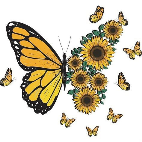 First Tattoo Ideas, Sunflower Artwork, Yellow Butterflies, Summer Sunflower, Cute Laptop Stickers, Room Stickers, Sunflower Wallpaper, Butterfly Wall Stickers, Sunflower Art