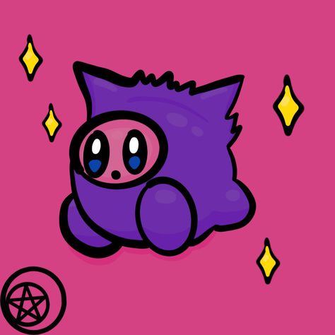 Kirby in a Gengar onesie!!!! 😍😍😍 Gengar Onesie, Kirby, Pikachu, Onesies, Graffiti, Hello Kitty, Kitty, Collage, Music