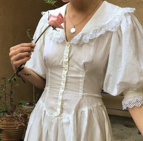 Innocent Aesthetic, Vestidos Vintage, Aesthetic Outfit, Button Down Dress, A Rose, A Flower, Vintage Dresses, Lace Dress, A Woman