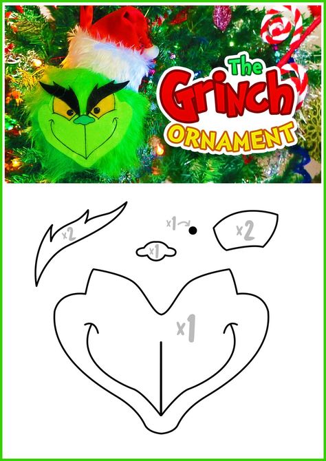 Grinch Sewing Pattern, Felt Grinch Ornament, Grinch Face Template, Grinch Diy, Oversized Ornaments, Grinch Crafts, Felt Christmas Tree Decorations, Grinch Decorations, Grinch Christmas Party