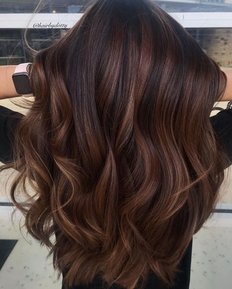 50 Best Hair Colors and Hair Color Trends for 2022 - Hair Adviser Dark Brown Hair With Honey Brown Highlights, Hair For Deep Autumn, Brown Autumn Hair, Brown Hair 2024 Trends, Work Appropriate Hair Color, Mohagany Brown Hair, Hair Colour For Curly Hair, Dark Chocolate Hair Color, Dark Chocolate Hair