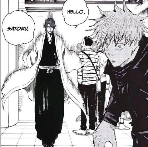 Manga Crossover Wallpaper, Best Bleach Manga Panels, Crossover Manga Panels, Bleach X Jujutsu Kaisen, Anime Crossover Manga Panel, Manga Crossover Panel, Aizen Manga Panel, Hakka No Togame, Bleach Crossover