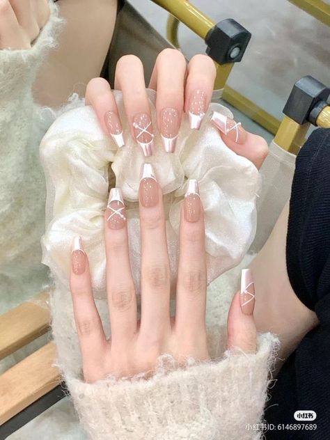 Coffin Korean Nails, Ballet Nail Art, Chinese Nails, Ballet Nails, Asian Nails, Hello Nails, Korean Nails, Pretty Gel Nails, Really Cute Nails