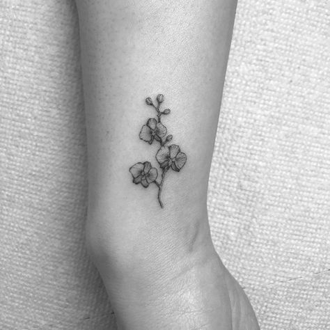 Orchid Tattoo Wrist, Mini Orchid Tattoo, Orchid With Leaves Tattoo, Orchid Tiny Tattoo, Orchid And Bee Tattoo, Orchids Tattoo, Puzzle Piece Tattoo, Wrist Tattoo Cover Up, Flowers Orchids