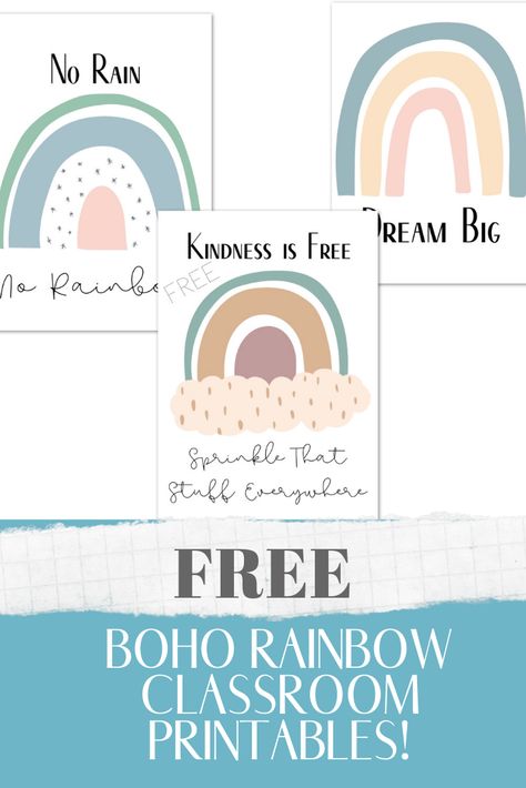 Boho rainbow classroom printables, free for teachers!  These are great for bulletin boards or as classroom decorations for elementary, kindergarten or preschool. Free Classroom Printables, Printables Preschool, Rainbow Classroom Decor, Growth Mindset Classroom, Boho Rainbow Classroom, Classroom Goals, Boho Rainbows, Toddler Teacher, Rainbow Classroom