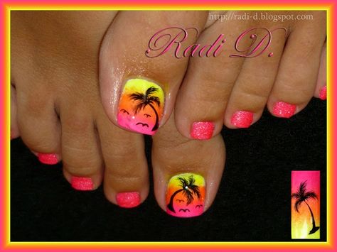 My summer toes by RadiD Beach Toe Nails, Palm Tree Nail Art, Hawaii Nails, Palm Tree Nails, Beach Nail Designs, Unghie Nail Art, Summer Toes, Tropical Nails, Tree Nails