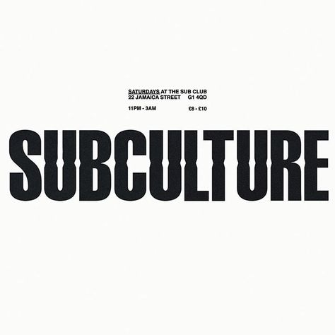 Our latest collaboration with @subclub87 for their weekly night Subculture. Subculture is the longest running underground house night in… Caterina Bianchini, Underground House, House Night, Font Combos, Underground Homes, Type Inspiration, Text Layout, Logo Mark, Typography Fonts