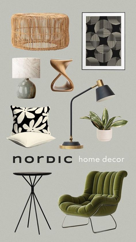 Nordic Moodboard, Furniture Template, Nordic Wall Art Green, Interior Design Wall Art, Nordic Interior Design, Nordic Furniture, Industrial Kitchen Design, Nordic Interior, Awesome Designs