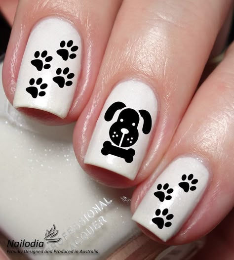 The Package Includes: 1. Dog paw Nail Art Sticker (22 Decals per sheet) 2. Instruction You will recieve exactly what you see on the last image of the item. These lovely decals can be applied over any colour and any type of nails such as regular polish, soak off gel, hard gel and acrylic. To check the size of each decal, please see the last image of the item. Easy to apply: 1. Trim, clean and paint your nails in the colour of your choice. 2. Cut the patterns in your desired size in order to fit o Paw Nail Art, Paw Print Nails, Dog Nail Art, Animal Nail Designs, Paw Nails, Animal Nail Art, Heart Nail Art, Animal Nails, Nail Art Sticker