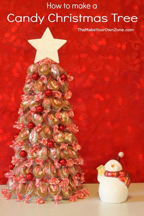 How To Make A Candy Christmas Tree Christmas Candy Crafts, Pallet Wood Christmas Tree, Candy Trees, Christmas Candy Gifts, Potted Christmas Trees, Candy Christmas Tree, Candy Tree, Wall Christmas Tree, Alternative Christmas