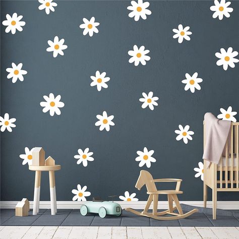 A Room with Flower Vinyl Daisy Wall Decals, Peel and Stick Floral Stickers for Nursery, Kids Bedroom Livingroom Home Wall Art Decor-White Wall Decals Girls Room, Daisy Wall, Kids Room Wall Stickers, Girl Bedroom Walls, Flower Wall Decals, Floral Decal, Kids Room Wall Decor, Flower Wall Stickers, Wall Stickers Bedroom