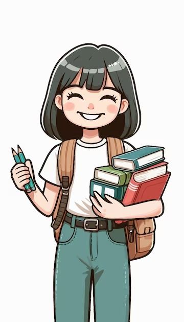 Cartoon Person Drawing, Girl Drawing Cartoon, English Drawing, Pencil Clipart, Speaking Cards, Holding A Book, Student Cartoon, English Learning Books, Cute Doodles Drawings