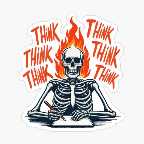 Get my art printed on awesome products. Support me at Redbubble #RBandME: https://www.redbubble.com/i/sticker/Skeleton-Thinking-by-Gkinoki/162786805.EJUG5?asc=u Skeleton Thinking, Thinking Sticker, Nice Stickers, Sticky Paper, Stickers Aesthetic, Skull Illustration, Custom Sticker, Scrapbook Stickers Printable, Dhaka Bangladesh