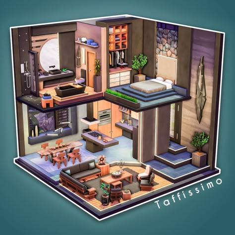 Simon on Instagram: “Contemporary Dark Loft 🌃 Night or day which version do you prefer? This was initially based on a suggestion by @littlemotherlode to…” Ts4 Loft House, Sims 4 Base Game Loft House, The Sims 4 Loft Apartment, Sims 4 Loft House Download, Industrial Loft Sims 4, Sims Challenge, Japandi Interiors, The Sims 4 Lots, Die Sims 4