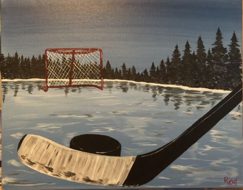 Hockey Man Cave, Hockey Drawing, Pond Hockey, Hockey Crafts, Hockey Nets, Hockey Girlfriend, Hockey Memes, Paint Parties, Inspiration Painting