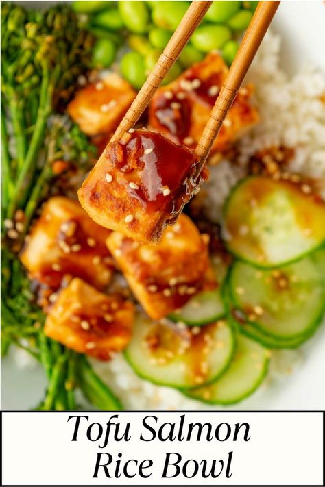 Transform dinner into an adventure with this Tofu Salmon Rice Bowl, a fresh twist on Japanese recipe ideas. Packed with savory tofu, crisp veggies, and flavorful seasonings, it’s a satisfying and wholesome dish perfect for any night of the week. Tofu Salmon Rice Bowl, Tofu Shrimp Recipes, Tofu Salmon Recipe, Tofu Salmon, Tofu Fried, Salmon Rice, Salmon Rice Bowl, Japanese Recipe, Marinated Tofu