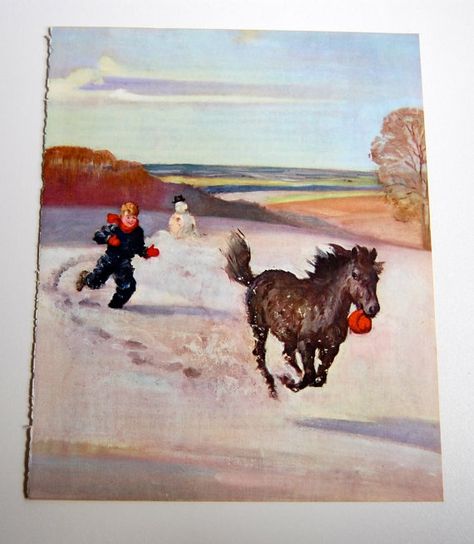 Vintage Horse Illustration, The Shetland Pony, Children's Book Color Plate, 8-7/8" x 10-7/8", To Frame Pony Painting, Boys Hat, Old Children's Books, Boy Girl Bedroom, Shetland Pony, Horse Illustration, Pony Art, Pony Horse, Equine Art